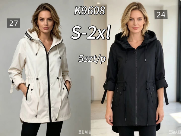 Kurtki damskie cienki Roz S-2XL, 1 Kolor .Paczka 5 szt
